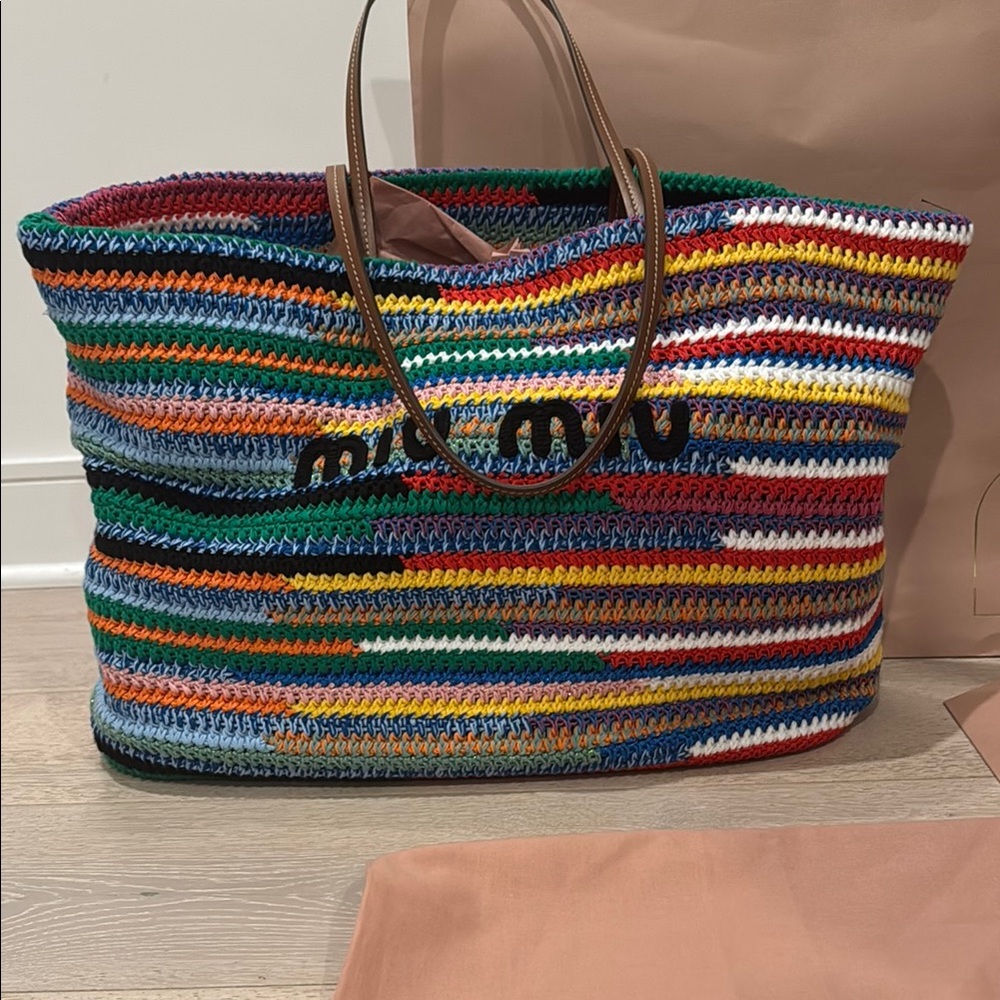 New With Bag Miu Miu Rainbow Large Crochet Tote Bag